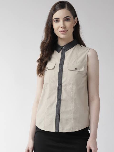 

SCOUP Women Beige Regular Fit Solid Casual Shirt