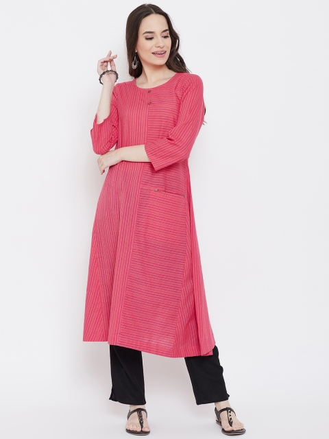 

Be Indi Women Pink Striped A-Line Kurta