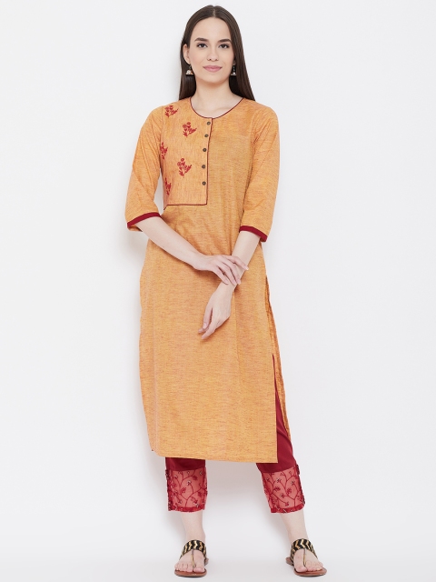 

Be Indi Women Light Orange Yoke Design Straight Kurta