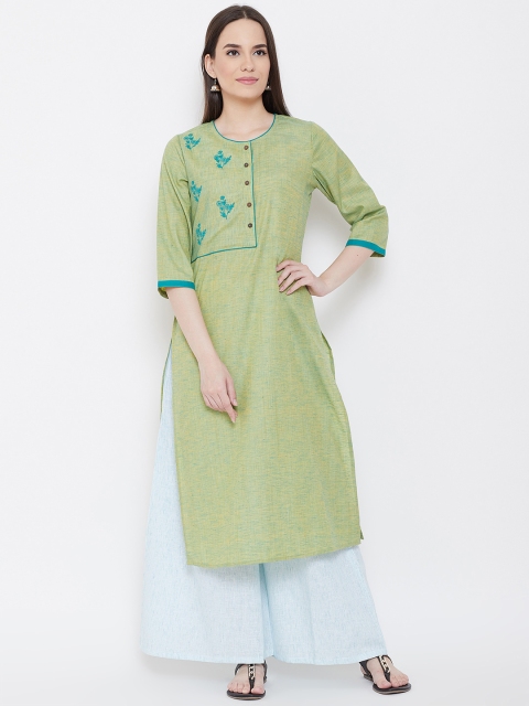 

Be Indi Women Green Yoke Design Straight Kurta