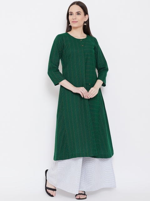 

Be Indi Women Green Striped A-Line Kurta