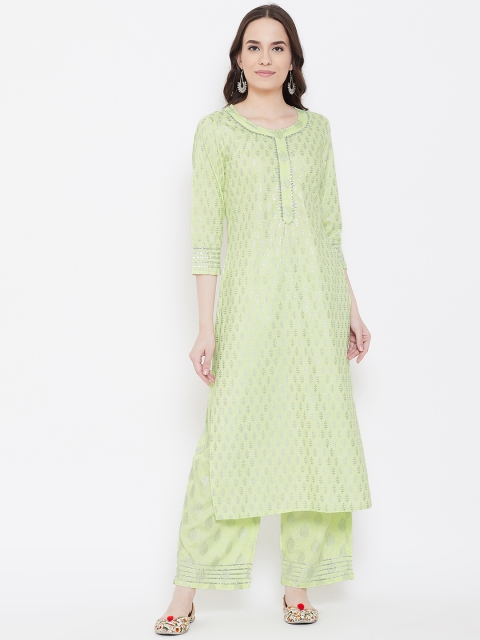 

Be Indi Women Green & Silver Printed Kurta with Palazzos