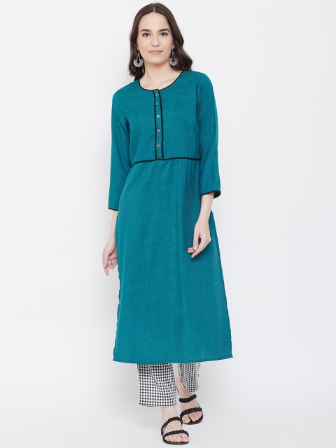 

Be Indi Women Teal Green & Black Solid Kurta with Trousers