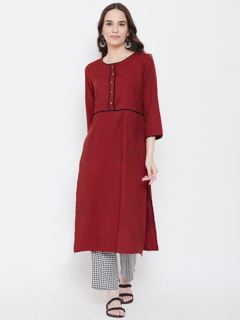

Be Indi Women Maroon & Black Solid Kurta with Trousers