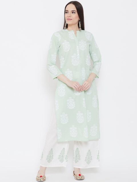 

Be Indi Women Green & White Printed Kurta with Palazzos
