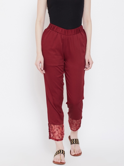 

Be Indi Women Maroon Solid Cropped Trousers