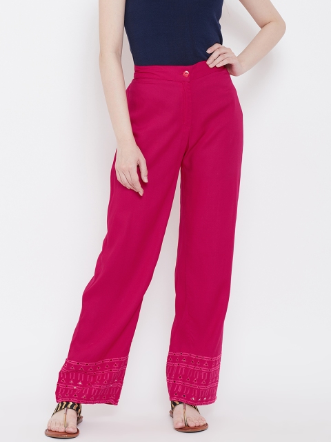 

Be Indi Women Fuchsia Pink Hem Design Straight Palazzos