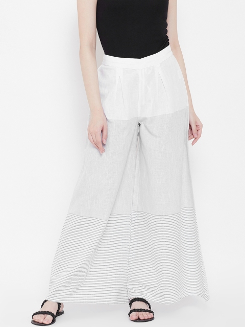 

Be Indi Women White & Navy Blue Striped Wide Leg Palazzos