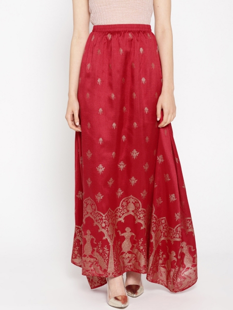 

Be Indi Women Maroon & Golden Printed Maxi Flared Skirt