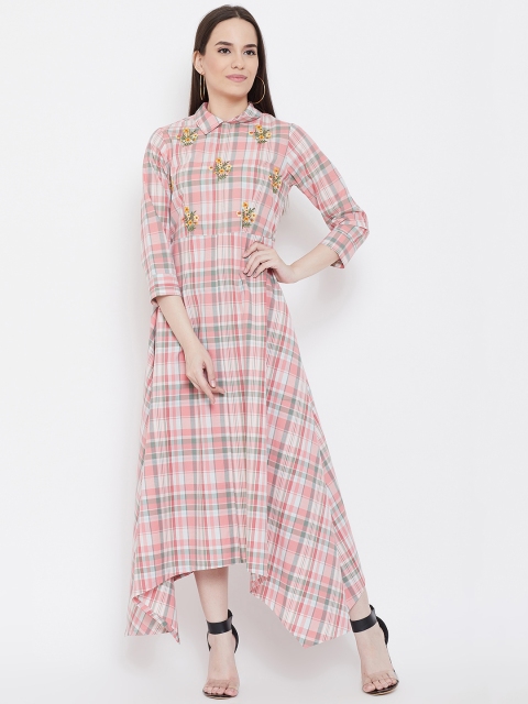 

Be Indi Women Pink & White Checked Maxi Dress