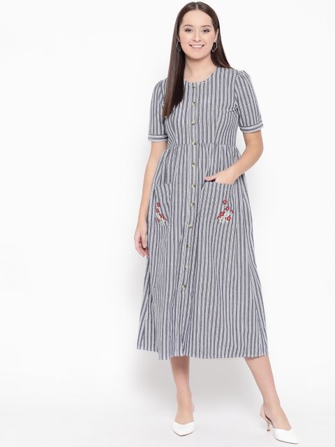 

Be Indi Women Blue & White Striped A-Line Dress