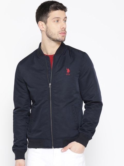 

U.S. Polo Assn. Men Navy Blue Solid Bomber Jacket