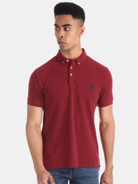 

U.S. Polo Assn. Men Red Solid Polo Collar Pure Cotton T-shirt
