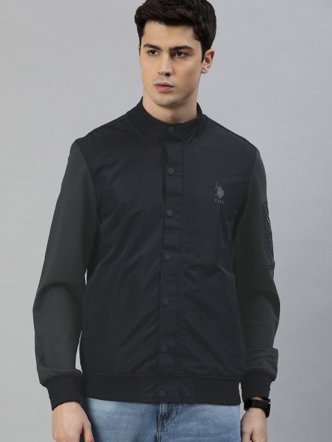 

U.S. Polo Assn. Men Navy Blue Solid Bomber Jacket