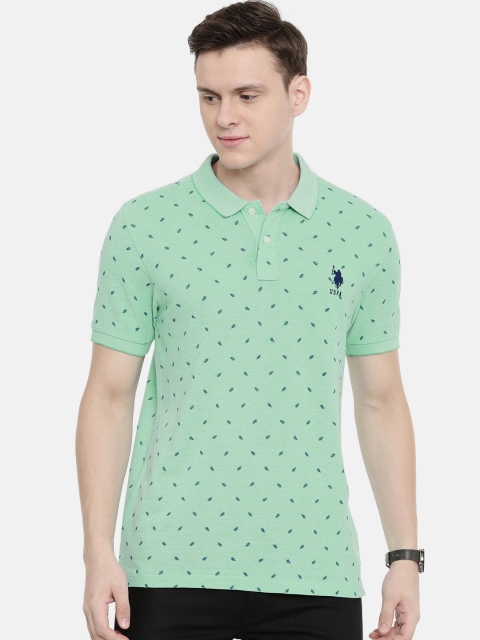 

U.S. Polo Assn. Men Green Printed Polo Collar T-shirt