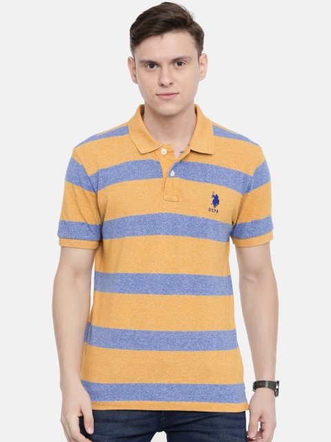 

U.S. Polo Assn. Men Yellow & Blue Striped Polo Collar T-shirt
