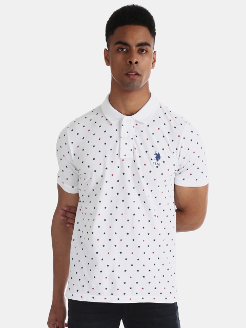 

U.S. Polo Assn. Men White Printed Polo Collar Pure Cotton T-shirt