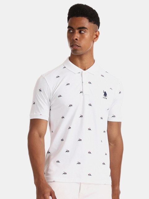 

U.S. Polo Assn. Men White Printed Polo Collar T-shirt