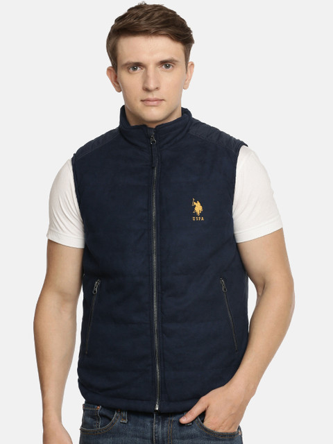 

U.S. Polo Assn. Men Navy Blue Solid Sleeveless Padded Jacket