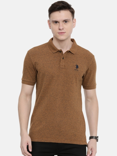 

U.S. Polo Assn. Men Brown Solid Polo Collar Pure Cotton T-shirt