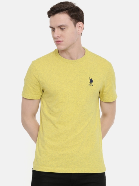 

U.S. Polo Assn. Men Yellow Solid Round Neck Pure Cotton T-shirt