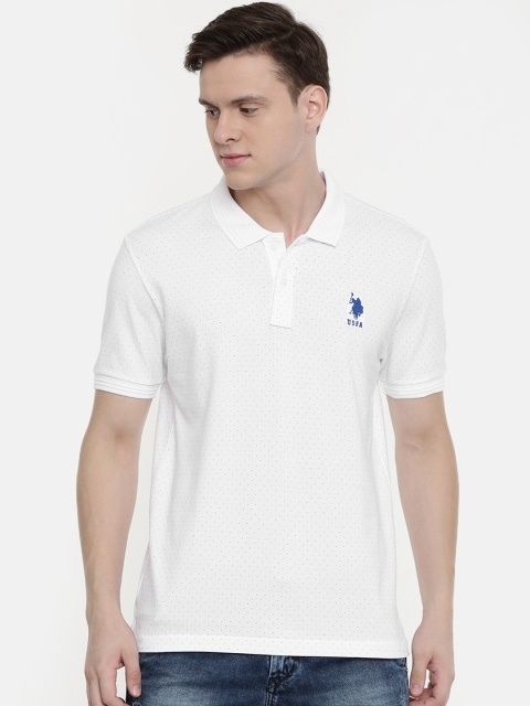 

U.S. Polo Assn. Men White Printed Polo Collar Pure Cotton T-shirt