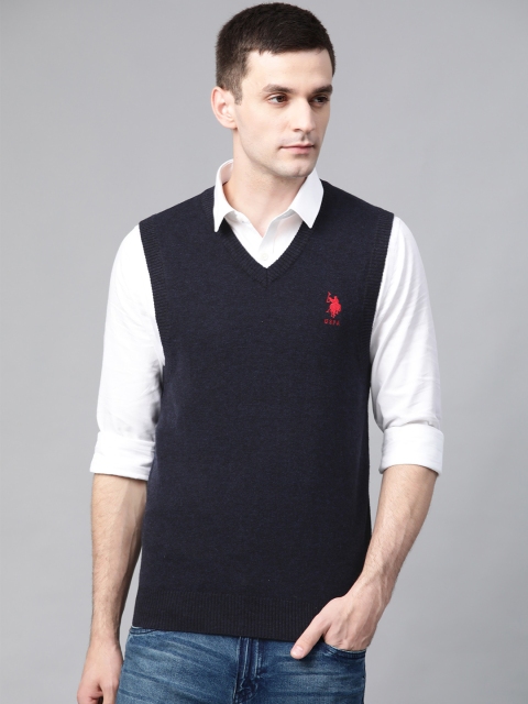 

U.S. Polo Assn. Men Navy Blue Solid Sweater Vest