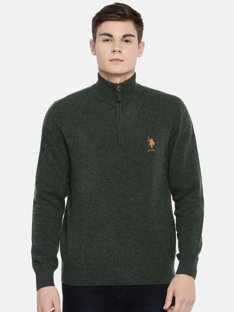 

U.S. Polo Assn. Men Olive Green Solid Pullover Sweater