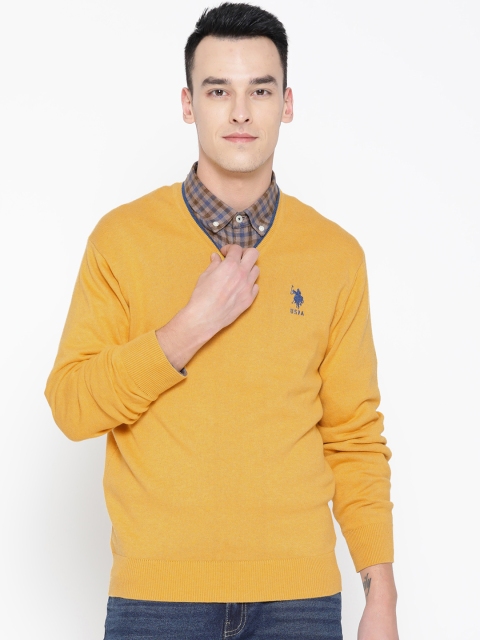 

U.S. Polo Assn. Men Mustard Yellow Solid Sweater