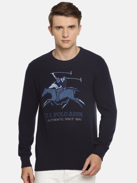 

U.S. Polo Assn. Men Navy Blue Self-Design Pullover Sweater