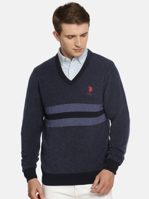 

U.S. Polo Assn. Men Navy Blue Striped Pullover Sweater