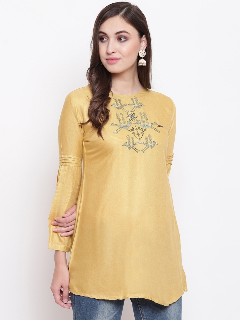 

Kvsfab Women Yellow Solid A-Line Kurti