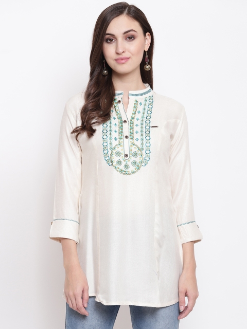 

Kvsfab Women Off-White Solid A-Line Kurti