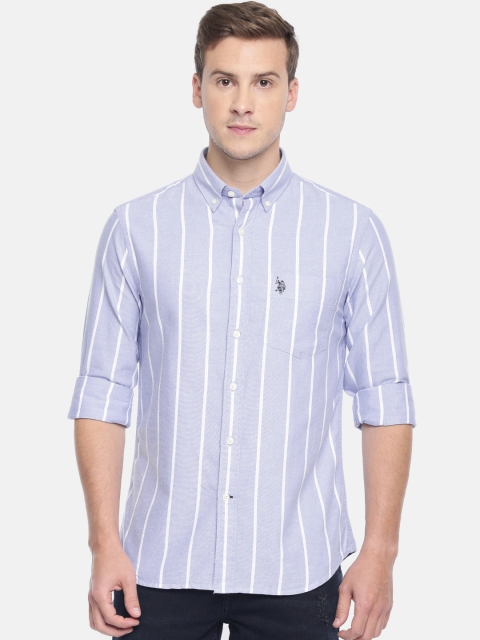 

U.S. Polo Assn. Men Blue & White Tailored Fit Striped Casual Shirt