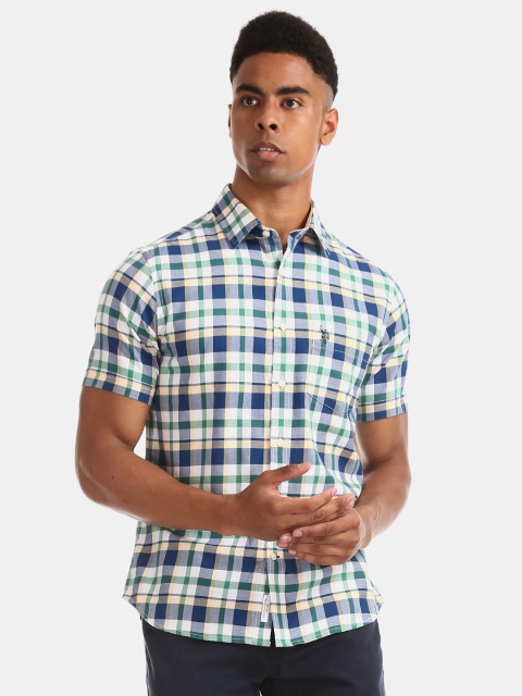 

U.S. Polo Assn. Men Blue & White Regular Fit Checked Casual Shirt