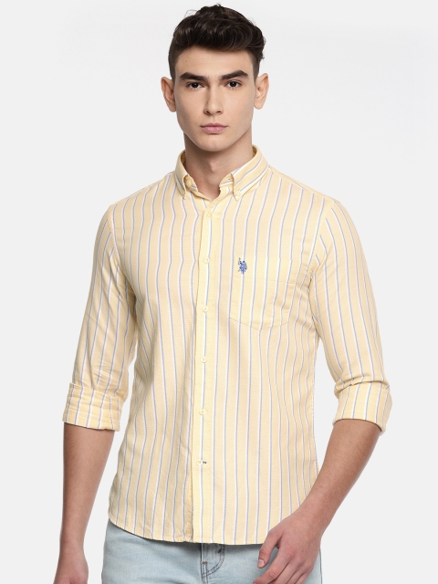 

U.S. Polo Assn. Men Yellow & Blue Tailored Fit Striped Casual Shirt