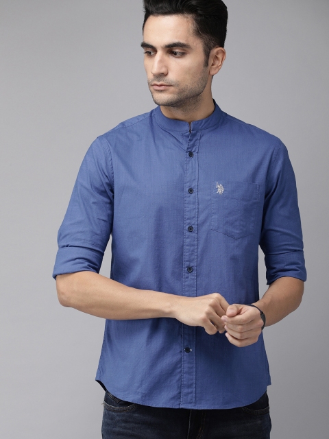 

U.S. Polo Assn. Men Blue Tailored Fit Solid Casual Shirt