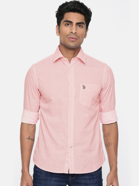

U.S. Polo Assn. Men Red & Pink Tailored Fit Printed Casual Shirt