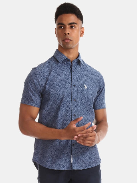

U.S. Polo Assn. Men Blue Regular Fit Printed Casual Shirt