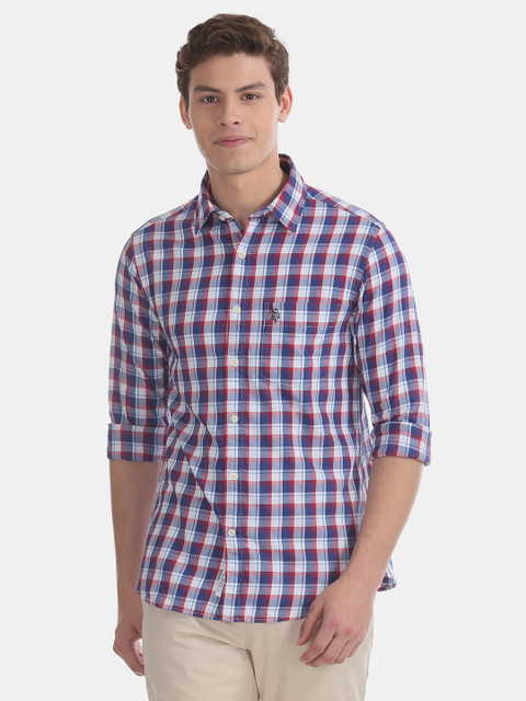 

U.S. Polo Assn. Men Navy Blue & Red Checked Regular Fit Casual Shirt