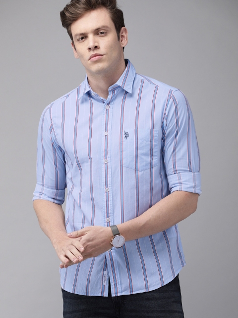 

U.S. Polo Assn. Men Blue & Red Tailored Fit Striped Casual Shirt