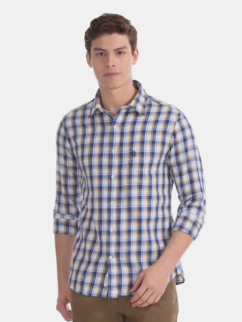 

U.S. Polo Assn. Men Navy Blue & White Regular Fit Checked Casual Shirt