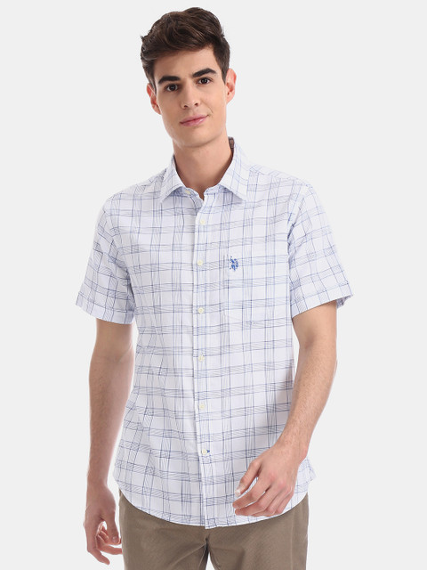 

U.S. Polo Assn. Men Blue Regular Fit Checked Casual Shirt