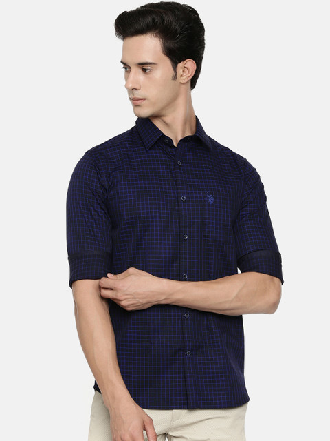 

U.S. Polo Assn. Tailored Men Black & Navy Blue Slim Fit Checked Casual Shirt