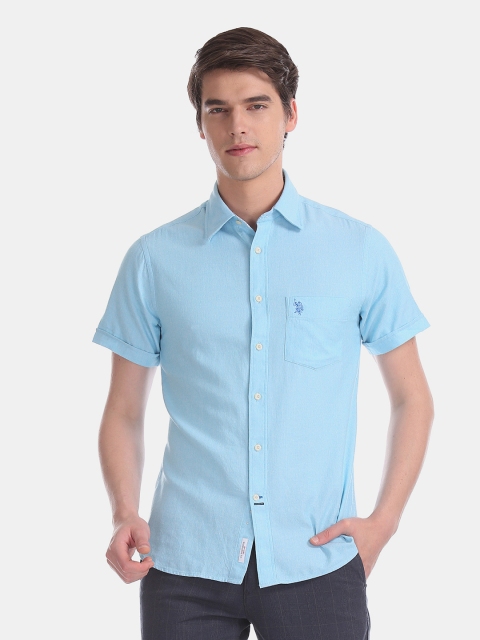 

U.S. Polo Assn. Men Blue Regular Fit Solid Casual Shirt