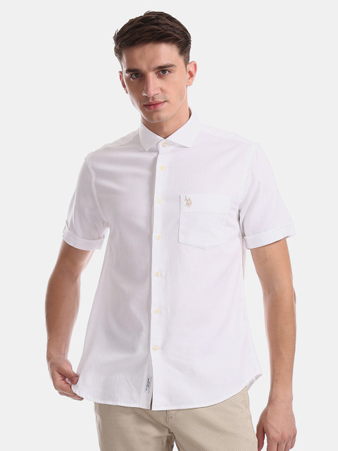 

U.S. Polo Assn. Men White Regular Fit Solid Casual Shirt