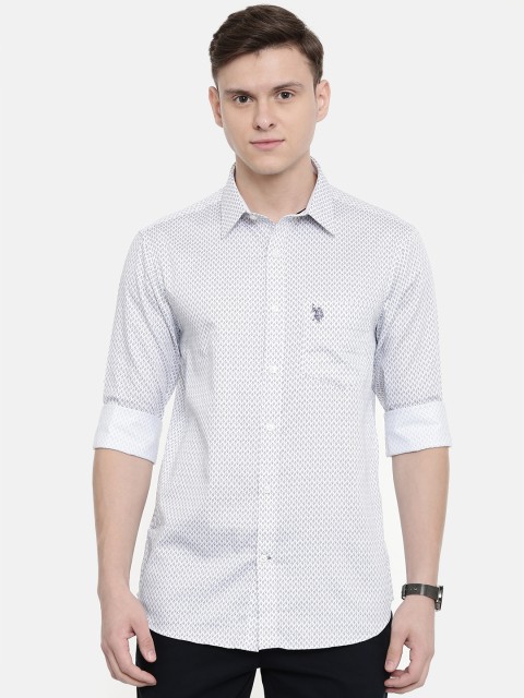 

U.S. Polo Assn. Tailored Men White Tailored Fit Printed Casual Shirt