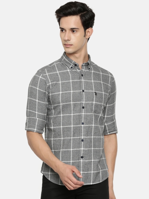 

U.S. Polo Assn. Men Charcoal Grey & White Tailored Fit Checked Casual Shirt