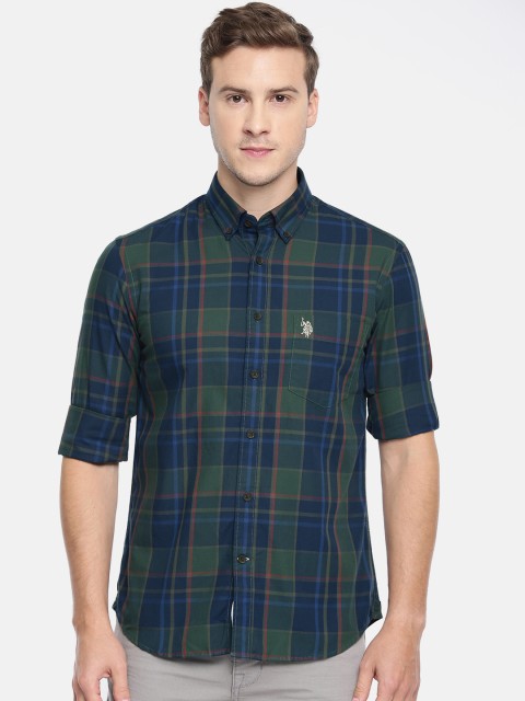 

U.S. Polo Assn. Men Green & Blue Tailored Fit Checked Casual Shirt