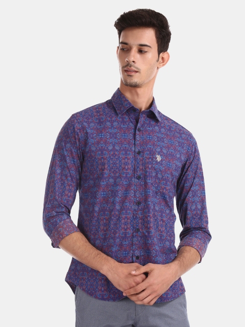 

U.S. Polo Assn. Men Blue & Red Regular Fit Printed Casual Shirt